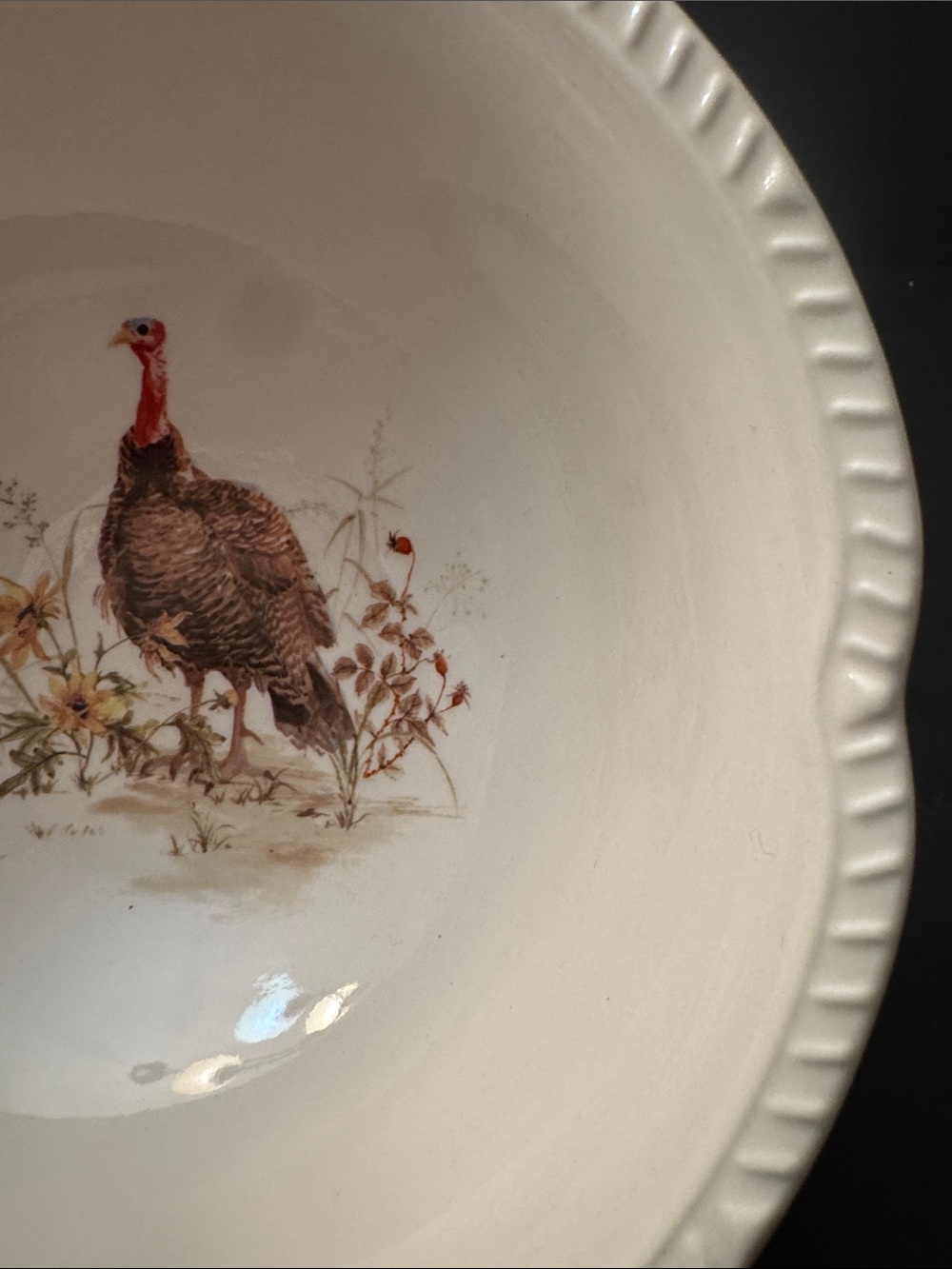 NWOT 2pc POTTER'S STUDIO Scalloped Stoneware  Fall Turkey Serving Bowl -8"x3.5"D - Picture 6 of 11